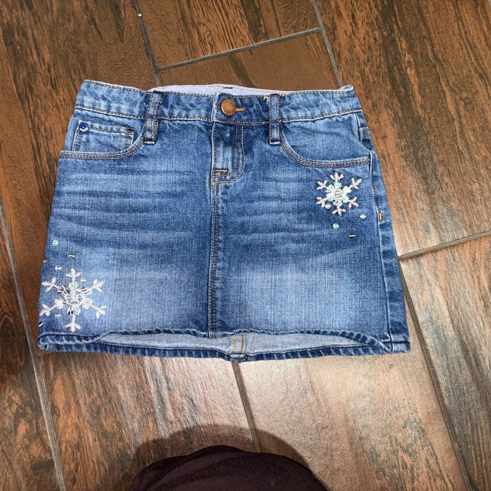 GAP Blue Denim Mini Skirt with Snowflake Accents
